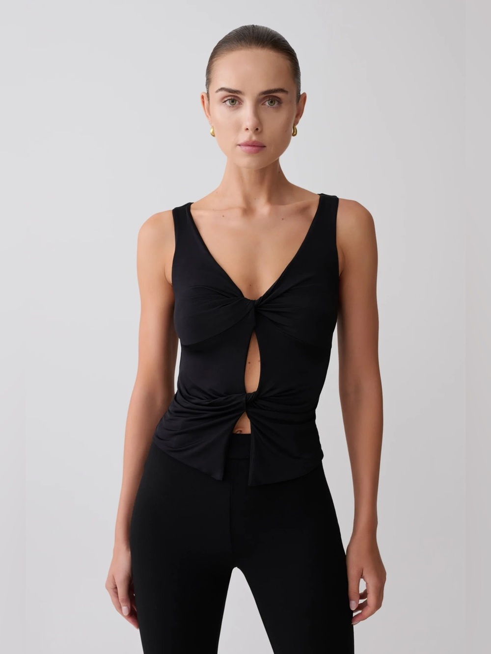 Meshki Black Twist Front Cutout Tank Top